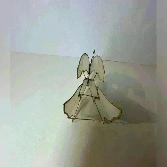 Vintage Capiz Shell Gold Metal Angel With Tree Christmas Ornament 5” - Picture 7 of 7